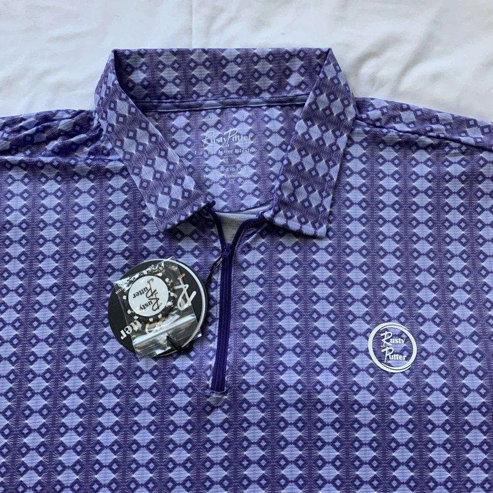 NWT Rusty Putter‎ Golf Polo Size XL Purple White Abstract Pattern Geometric